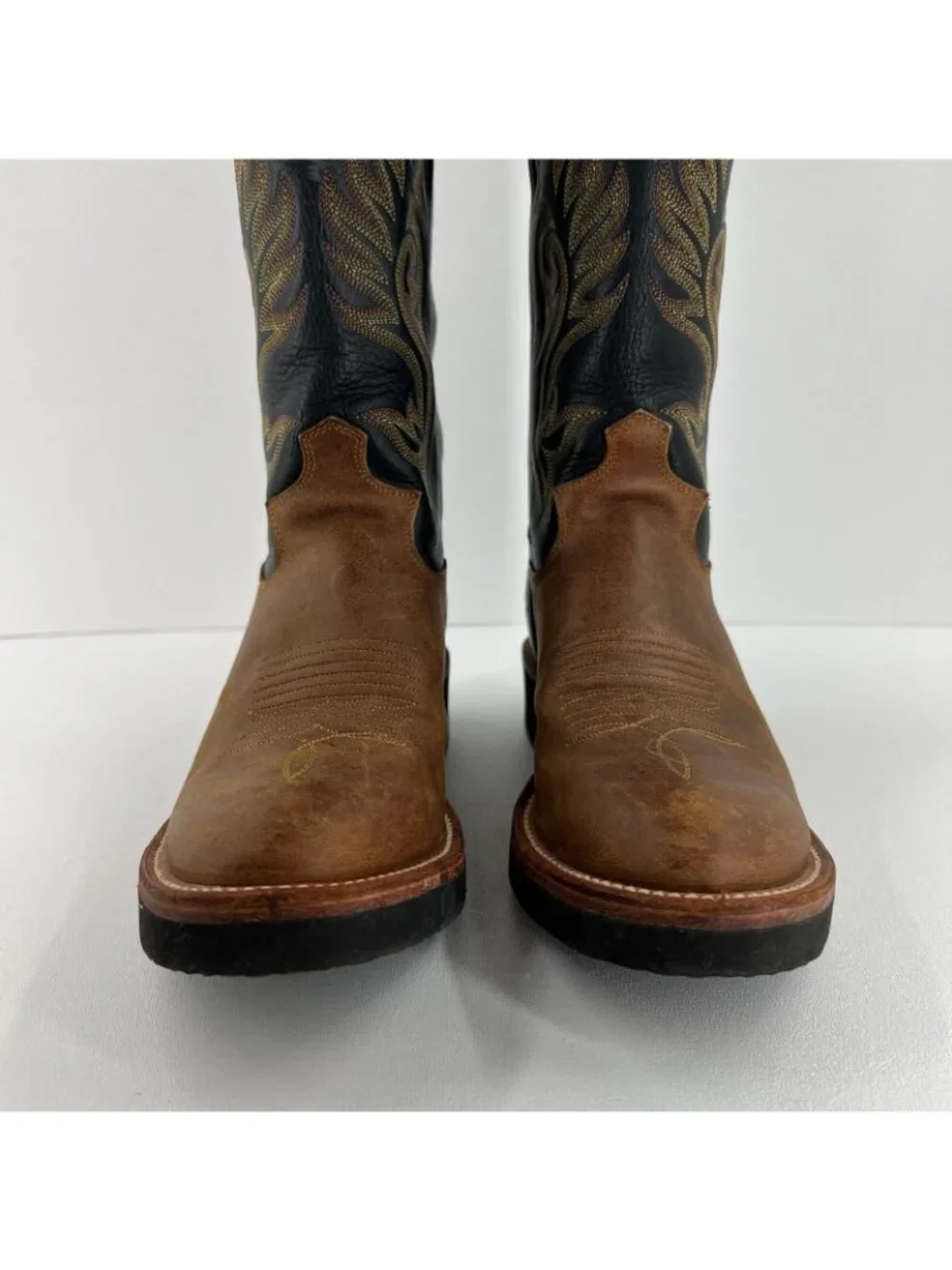 Justin Mens Paluxy 5018 Black Brown Leather Cowboy Western Boots 7 B Narrow USA